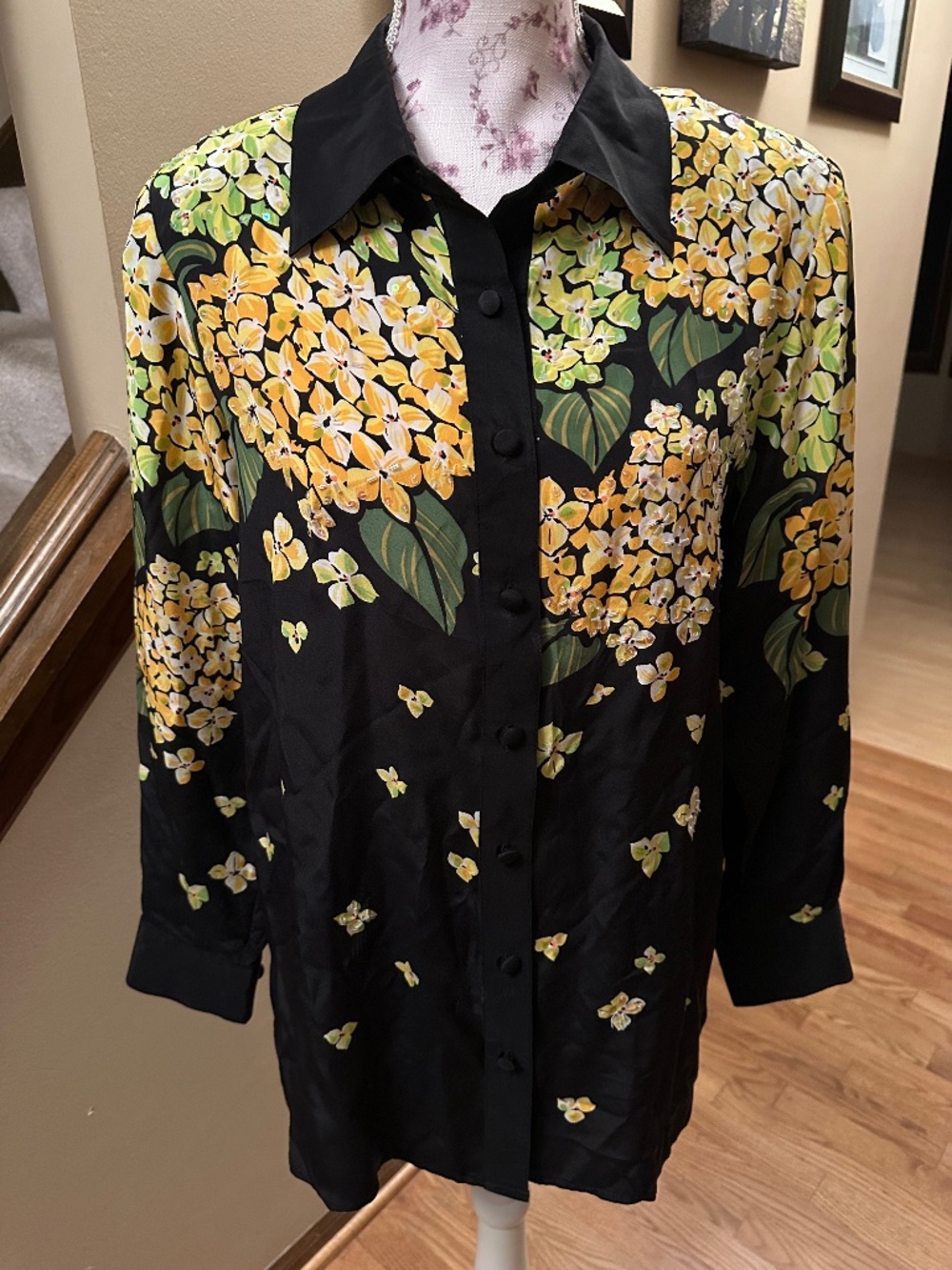 Vintage Bob Mackie Wearable Art Silk Floral Blouse